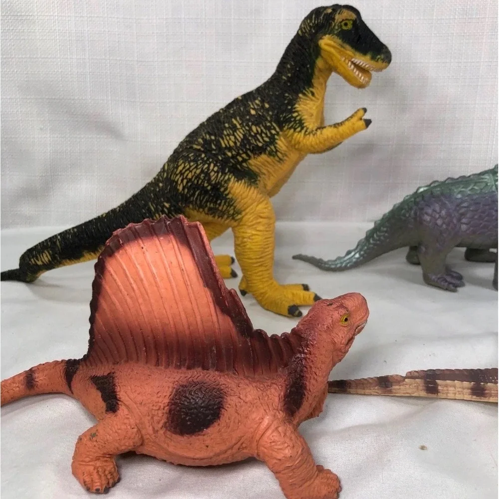 Vintage Dinosaur Toy Figure Lot T-Rex Dimetrodon Two Headed Dragon Crocodile 4pc